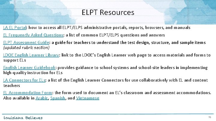 ELPT Resources LA EL Portal: how to access all ELPT/ELPS administrative portals, reports, browsers,