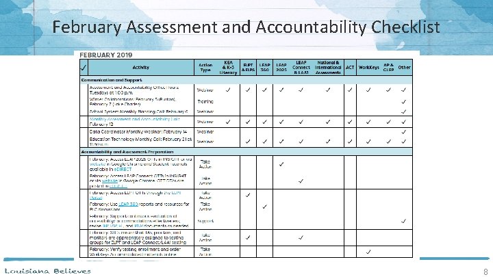 February Assessment and Accountability Checklist 8 