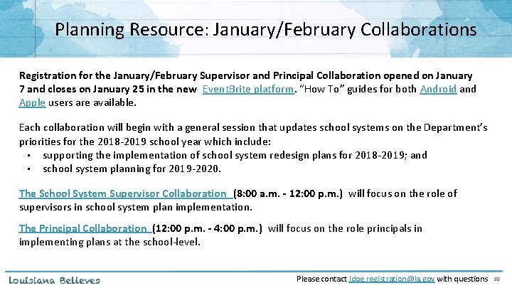 Planning Resource: January/February Collaborations Registration for the January/February Supervisor and Principal Collaboration opened on Planning Resource: January/February Collaborations Registration for the January/February Supervisor and Principal Collaboration opened on