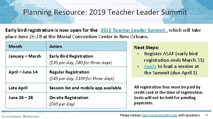 Planning Resource: 2019 Teacher Leader Summit Early bird registration is now open for the