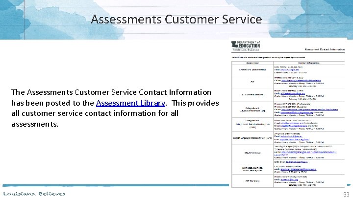 Assessments Customer Service The Assessments Customer Service Contact Information has been posted to the