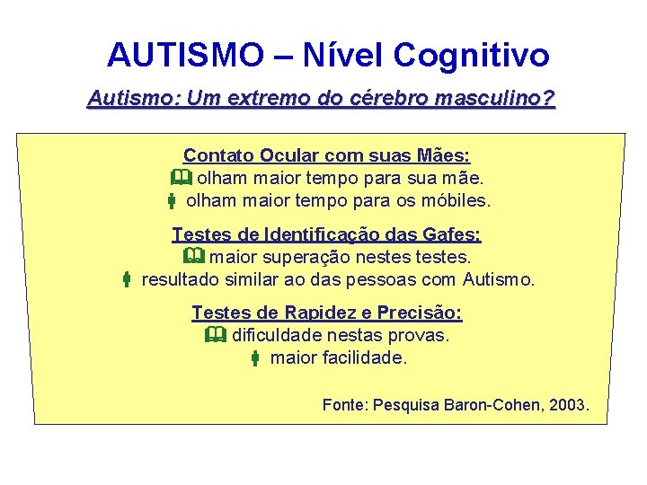 AUTISMO – Nível Cognitivo Autismo: Um extremo do cérebro masculino? Contato Ocular com suas AUTISMO – Nível Cognitivo Autismo: Um extremo do cérebro masculino? Contato Ocular com suas