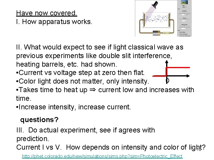 Have now covered. I. How apparatus works. II. What would expect to see if