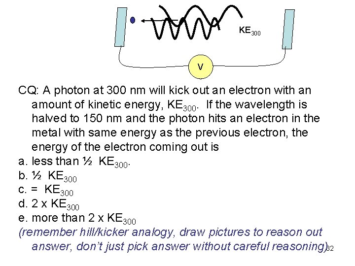 KE 300 V CQ: A photon at 300 nm will kick out an electron