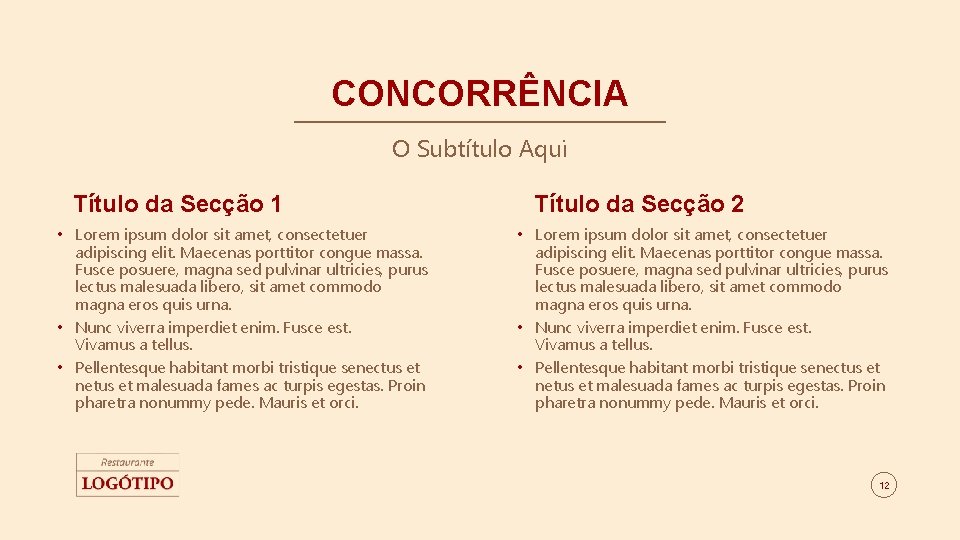 CONCORRÊNCIA O Subtítulo Aqui Título da Secção 1 • Lorem ipsum dolor sit amet,