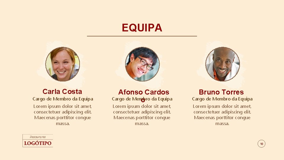 EQUIPA Carla Costa Cargo de Membro da Equipa Lorem ipsum dolor sit amet, consectetuer