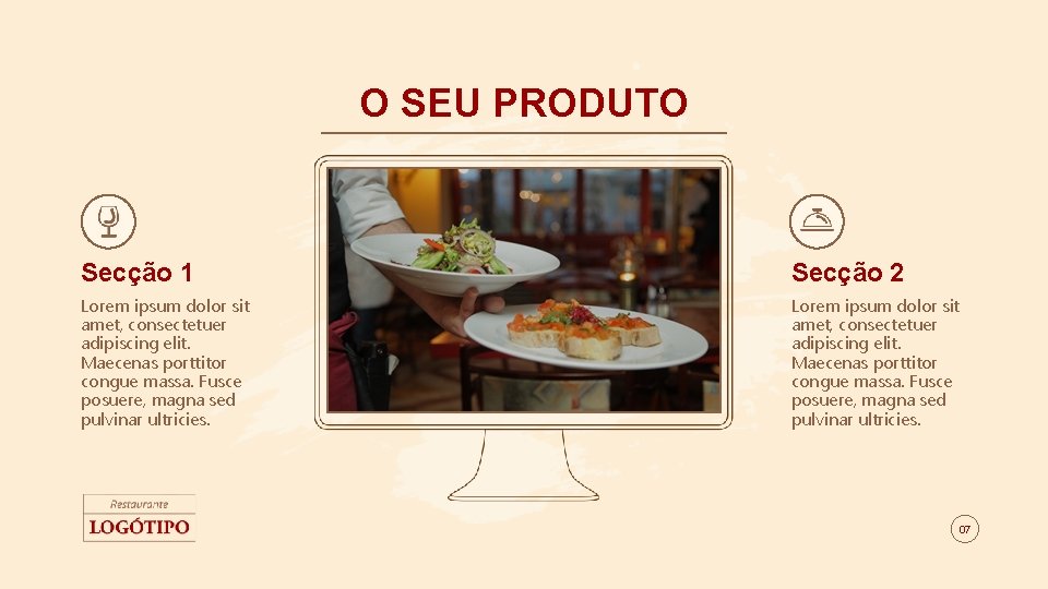 O SEU PRODUTO Secção 1 Secção 2 Lorem ipsum dolor sit amet, consectetuer adipiscing