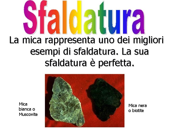 La mica rappresenta uno dei migliori esempi di sfaldatura. La sua sfaldatura è perfetta.