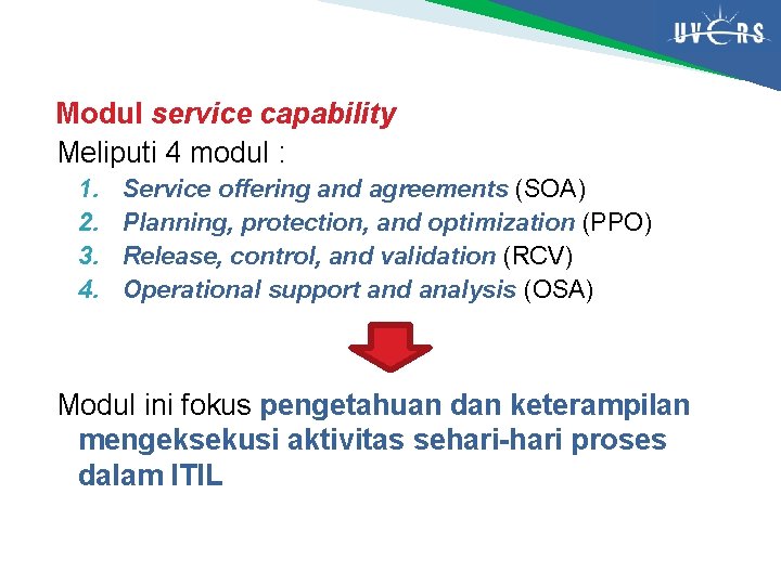 Modul service capability Meliputi 4 modul : 1. 2. 3. 4. Service offering and