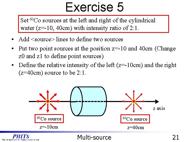 Exercise 5 Set 60 Co sources at the left and right of the cylindrical