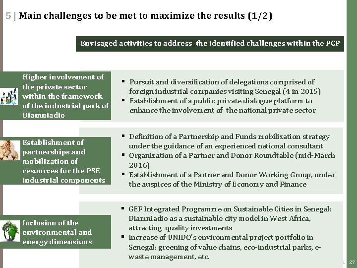5 | Main challenges to be met to maximize the results (1/2) Envisaged activities 5 | Main challenges to be met to maximize the results (1/2) Envisaged activities