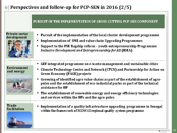 6| Perspectives and follow-up for PCP-SEN in 2016 (2/5) PURSUIT OF THE IMPLEMENTATION OF 6| Perspectives and follow-up for PCP-SEN in 2016 (2/5) PURSUIT OF THE IMPLEMENTATION OF