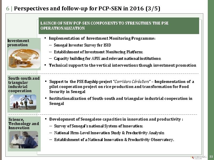 6 | Perspectives and follow-up for PCP-SEN in 2016 (3/5) LAUNCH OF NEW PCP-SEN 6 | Perspectives and follow-up for PCP-SEN in 2016 (3/5) LAUNCH OF NEW PCP-SEN