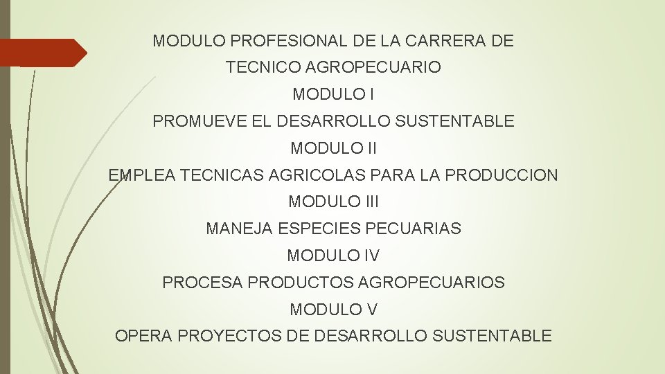 MODULO PROFESIONAL DE LA CARRERA DE TECNICO AGROPECUARIO MODULO I PROMUEVE EL DESARROLLO SUSTENTABLE