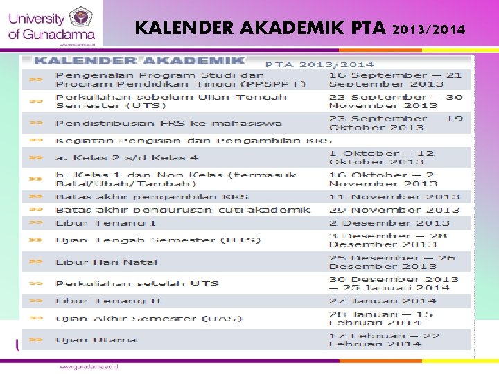 KALENDER AKADEMIK PTA 2013/2014 KALENDER AKADEMIK PTA 2013/2014