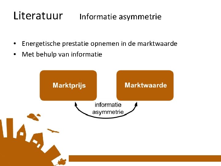 Literatuur Informatie asymmetrie • Energetische prestatie opnemen in de marktwaarde • Met behulp van