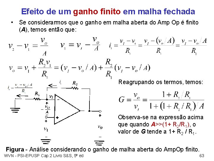  Efeito de um ganho finito em malha fechada • Se considerarmos que o