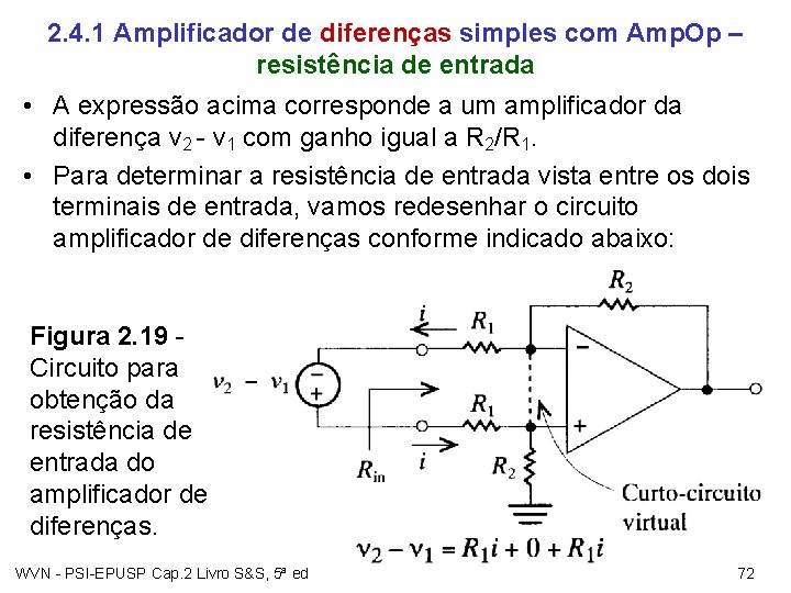 2. 4. 1 Amplificador de diferenças simples com Amp. Op – resistência de entrada