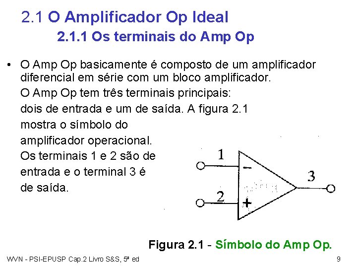 2. 1 O Amplificador Op Ideal 2. 1. 1 Os terminais do Amp Op