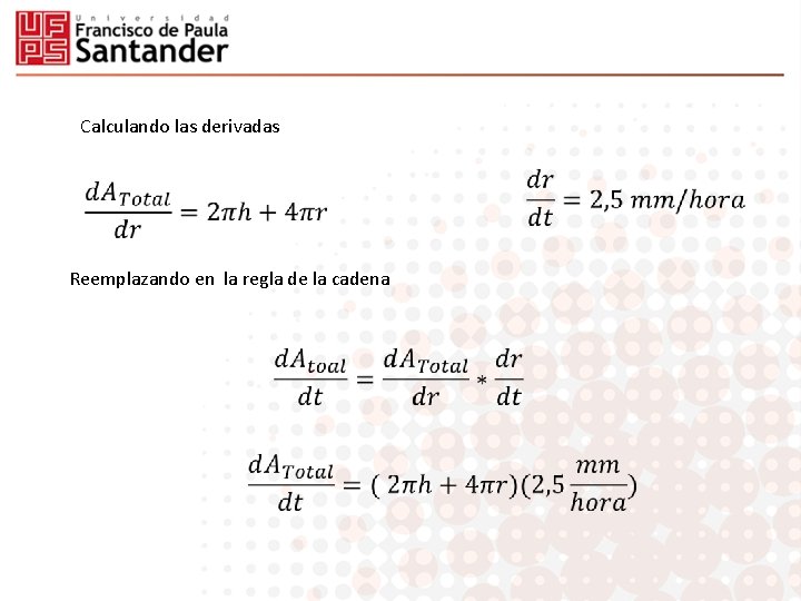 Calculando las derivadas Reemplazando en la regla de la cadena 