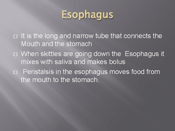 Esophagus � � � It is the long and narrow tube that connects the