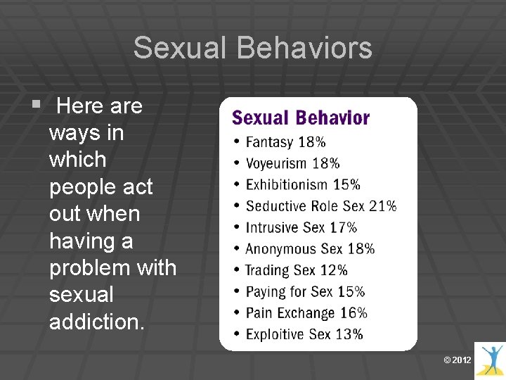 Sexual Behaviors § Here are ways in which people act out when having a Sexual Behaviors § Here are ways in which people act out when having a