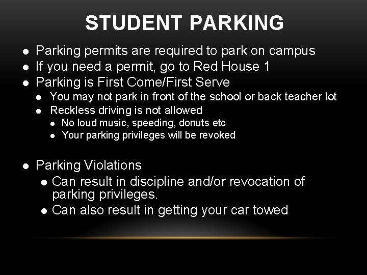 STUDENT PARKING l l l Parking permits are required to park on campus If STUDENT PARKING l l l Parking permits are required to park on campus If
