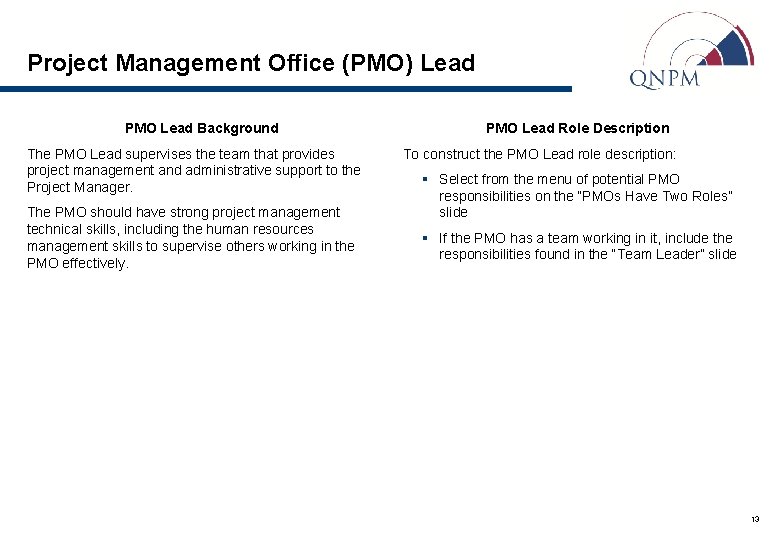 Project Management Office (PMO) Lead PMO Lead Background The PMO Lead supervises the team