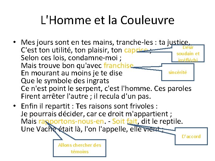 L'Homme et la Couleuvre • Mes jours sont en tes mains, tranche-les : ta