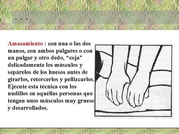 . . . Amasamiento : con una o las dos manos, con ambos pulgares