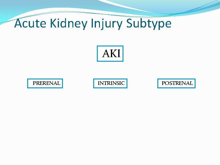 Acute Kidney Injury Subtype AKI PRERENAL INTRINSIC POSTRENAL 