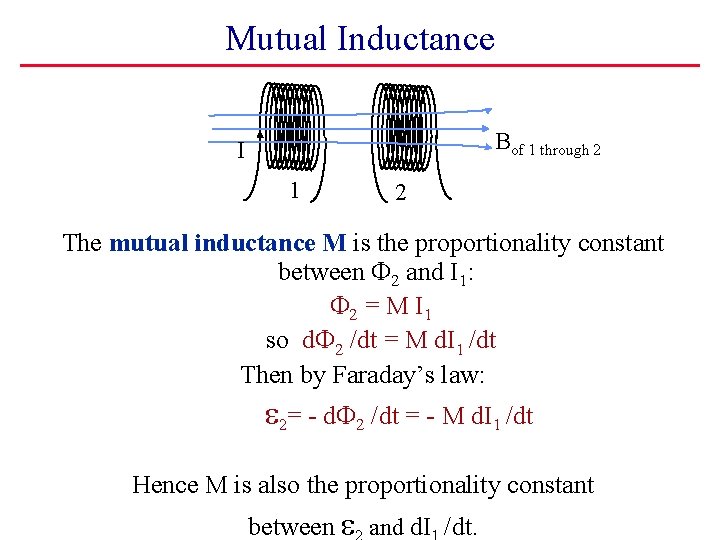 Mutual Inductance Bof 1 through 2 I 1 2 The mutual inductance M is
