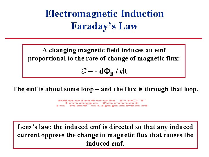 Electromagnetic Induction Faraday’s Law A changing magnetic field induces an emf proportional to the