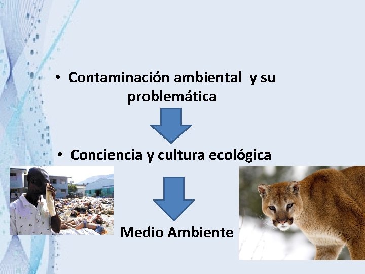  • Contaminación ambiental y su problemática • Conciencia y cultura ecológica Medio Ambiente