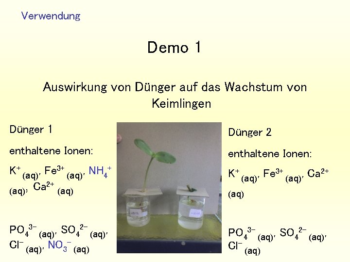 Verwendung Demo 1 Auswirkung von Dünger auf das Wachstum von Keimlingen Dünger 1 Dünger