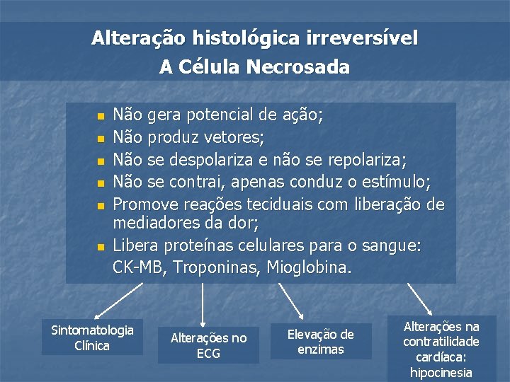 Alteração histológica irreversível A Célula Necrosada n n n Não gera potencial de ação;