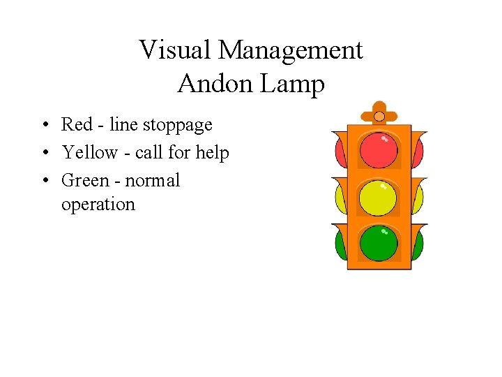 Visual Management Andon Lamp • Red - line stoppage • Yellow - call for Visual Management Andon Lamp • Red - line stoppage • Yellow - call for