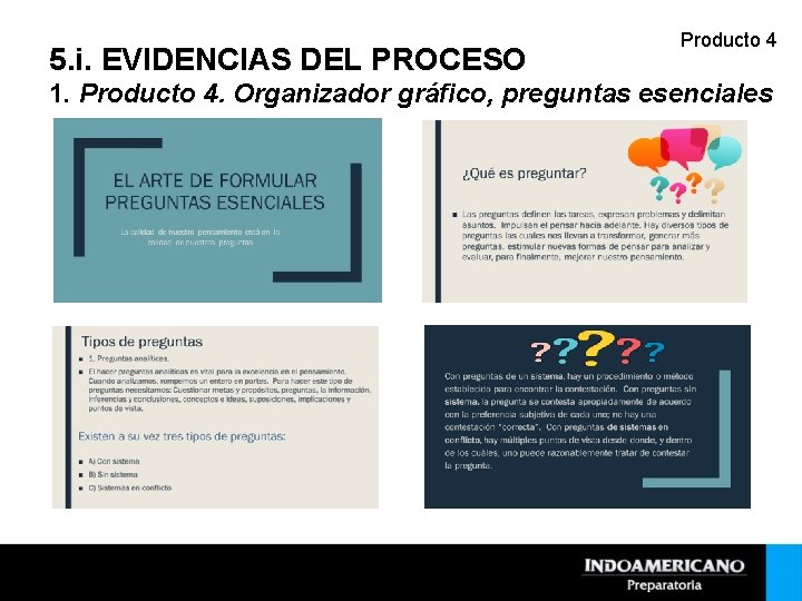5. i. EVIDENCIAS DEL PROCESO Producto 4 1. Producto 4. Organizador gráfico, preguntas esenciales