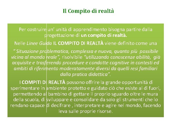 Il Compito di realtà Per costruire un’ unità di apprendimento bisogna partire dalla progettazione