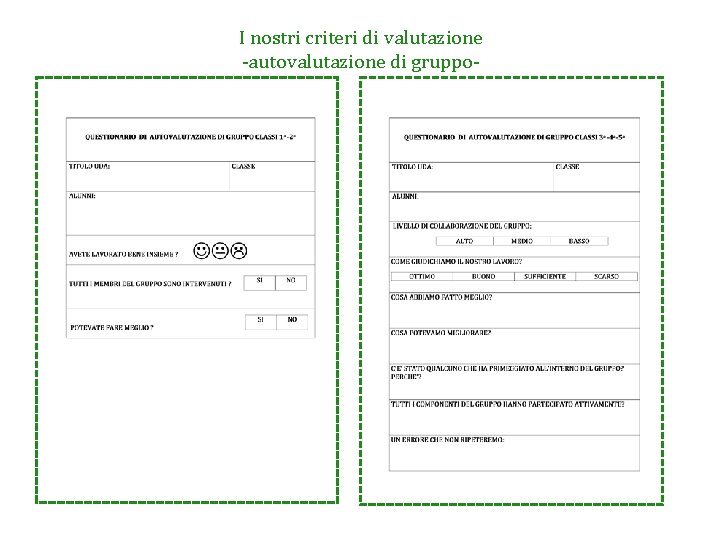 I nostri criteri di valutazione -autovalutazione di gruppo- 