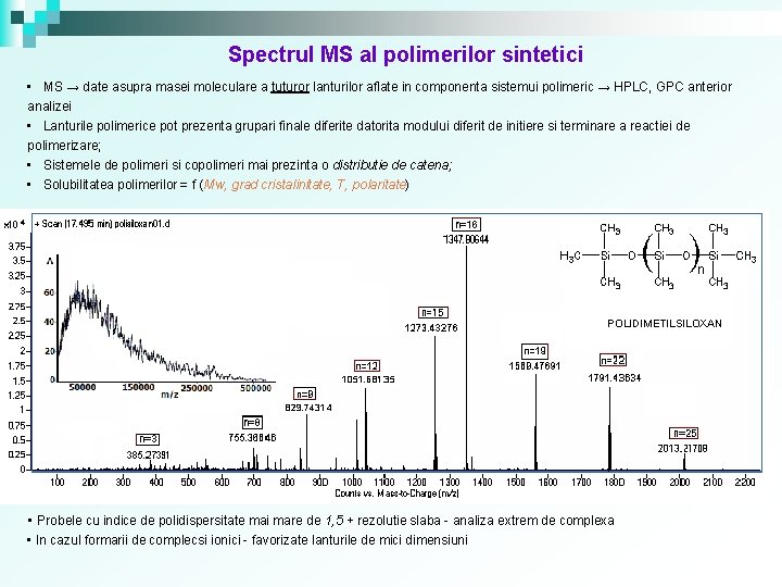 Spectrul MS al polimerilor sintetici • MS → date asupra masei moleculare a tuturor