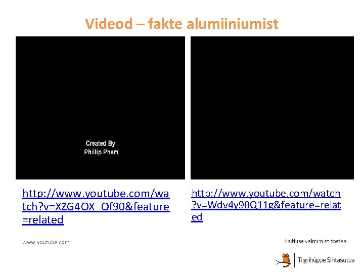 Videod – fakte alumiiniumist http: //www. youtube. com/wa tch? v=XZG 4 OX_Of 90&feature =related