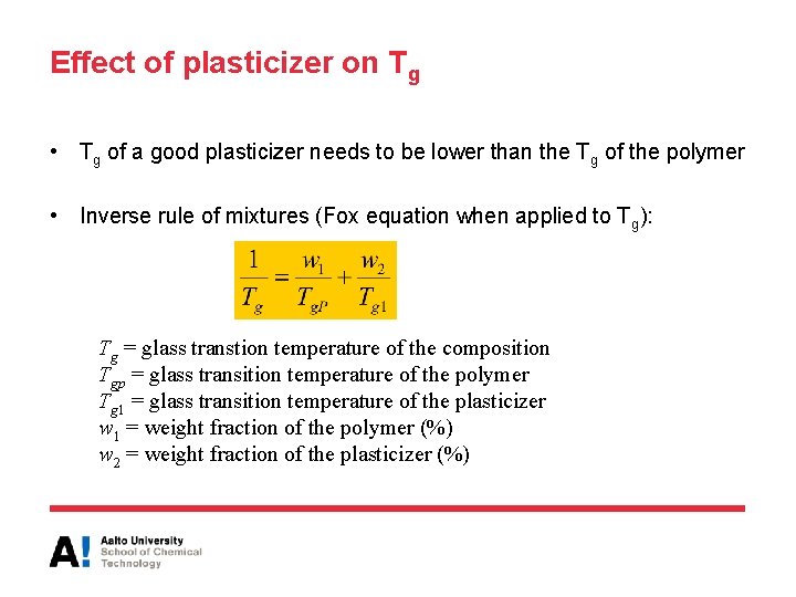 Effect of plasticizer on Tg • Tg of a good plasticizer needs to be