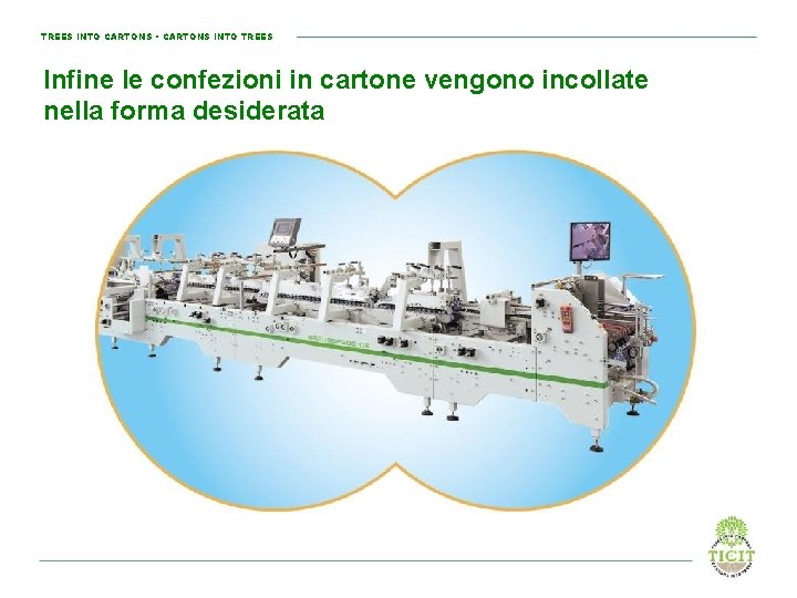 TREES INTO CARTONS • CARTONS INTO TREES Infine le confezioni in cartone vengono incollate