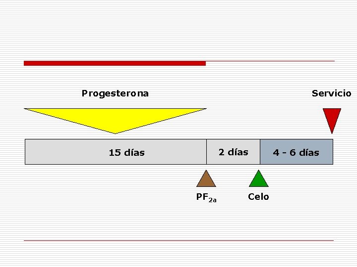 Progesterona Servicio 2 días 15 días PF 2 a Celo 4 - 6 días Progesterona Servicio 2 días 15 días PF 2 a Celo 4 - 6 días
