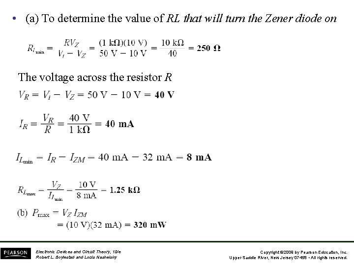  • (a) To determine the value of RL that will turn the Zener
