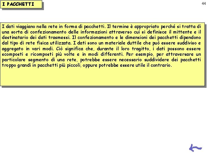 I PACCHETTI I dati viaggiano nella rete in forma di pacchetti. Il termine è I PACCHETTI I dati viaggiano nella rete in forma di pacchetti. Il termine è