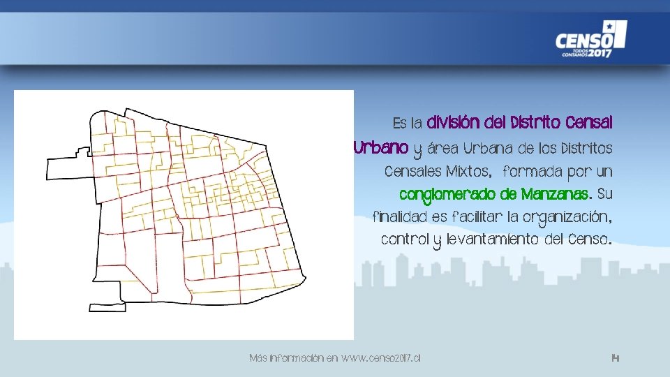 Es la división del Distrito Censal Urbano y área Urbana de los Distritos Censales