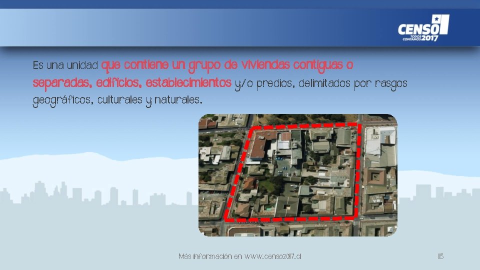 Es una unidad que contiene un grupo de viviendas contiguas o separadas, edificios, establecimientos