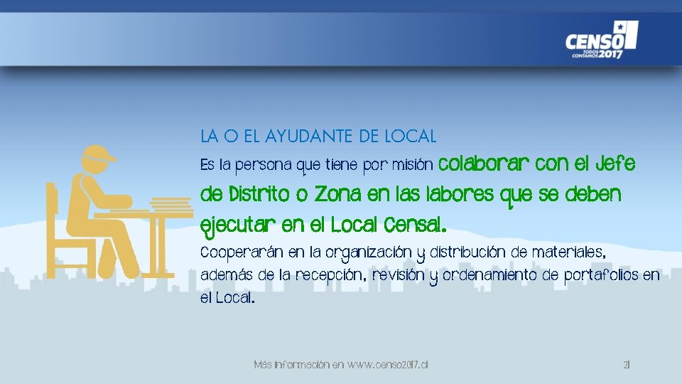 LA O EL AYUDANTE DE LOCAL Es la persona que tiene por misión colaborar